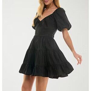 Spring & Mercer Black Puff Sleeve Babydoll Dress Extra Large XL Cotton NWT